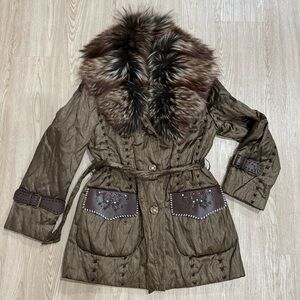 Brown Faux Fur Trimmed Women's Jacket